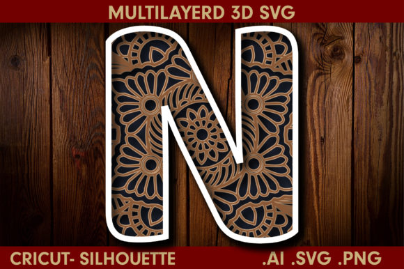 3D Multilayered Letter N Mandala SVG for Shadow Boxes