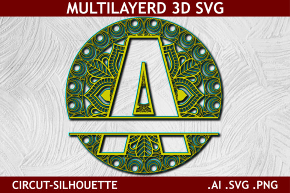 3D SVG Split Alphabet Mandala for Shadow Boxes