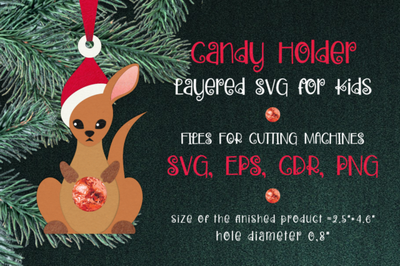 Kangaroo Christmas Ornament Candy Holder 3D SVG