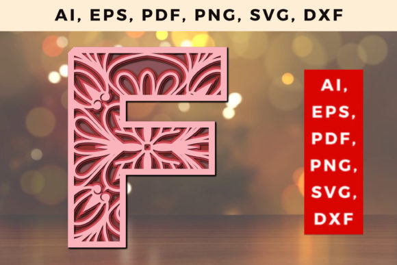 Layered F Letter Mandala SVG: 3D Shapes for Editorial Design