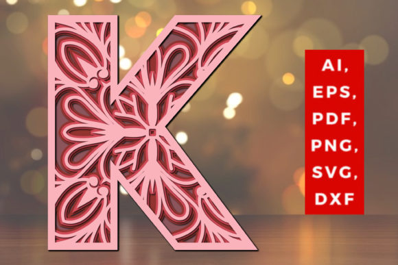 Layered K Letter Mandala SVG: 3D Shapes for Editorial