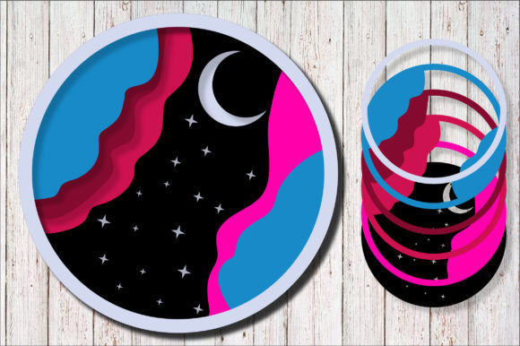 Moon with Star 3D SVG for Shadow Boxes & Web