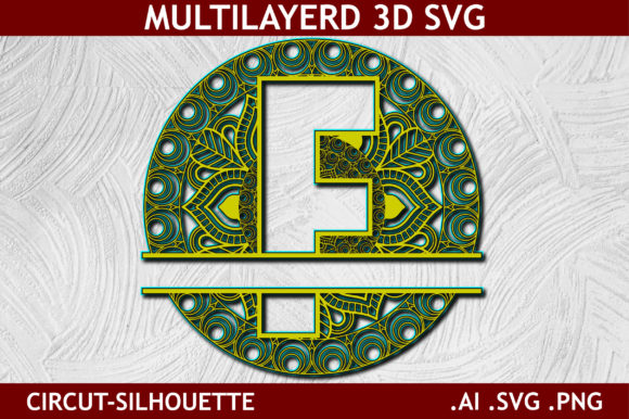Split Alphabet Layered F Letter Mandala: 3D SVG Shapes