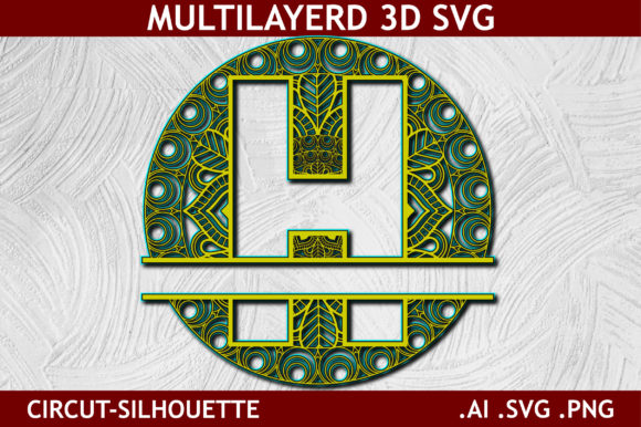 Split Alphabet Layered H Letter Mandala 3D SVG Shapes
