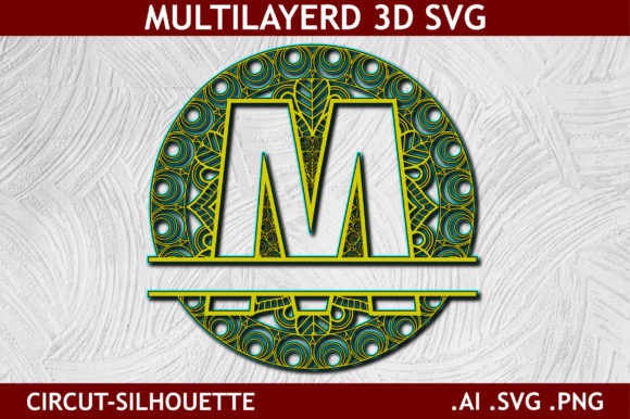 Split Alphabet Layered M Letter Mandala 3D SVG Shapes