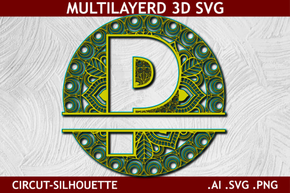 Split Alphabet Layered P Letter Mandala 3D SVG Shapes