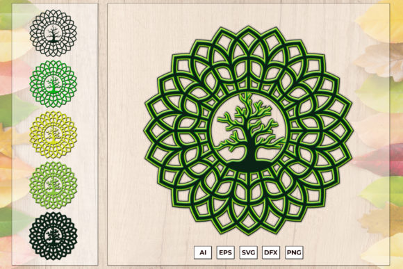 Tree Layered Mandala SVG: 3D Shapes for Editorial Design